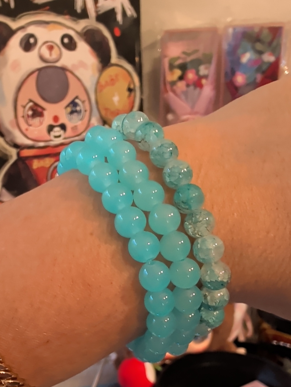 Turquoise Beaded Stretch Bracelet Trio - Women Jewelry